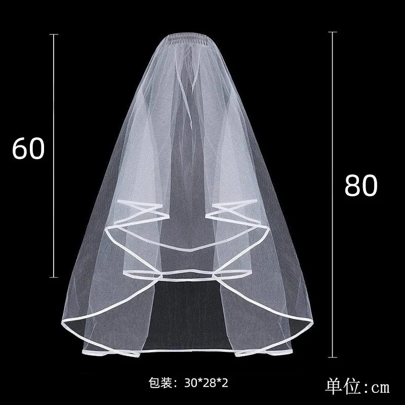 voile mariée court blanc tulle fin deux couches bord ruban clips élégant adultère femme