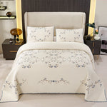 littoile ensemble literie couverture taies oreillers motifs floraux crème bleu marron quilting texturé champêtre