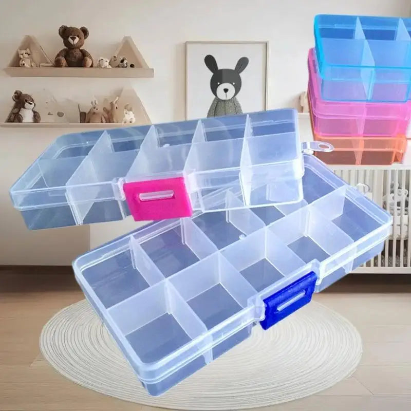 boîte compartiments transparente velours pratique moderne poignées couleurs organisation bijoux pièces vis