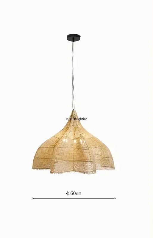 lampe suspendue rotin bois naturel rustique moderne salon cuisine lumière chaude