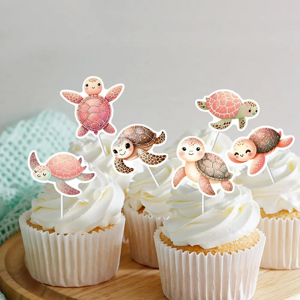 décoration gâteau tortue souriante motif animal bébé anniversaire fêtes enfant félicitations occasionnels carton rose