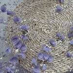 tissu décoratif violet rose blanc fleurs relief paillettes translucide printemps été élégant polyester 125x180cm