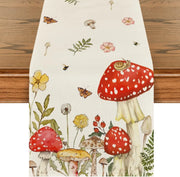 champignon fleur papillon table lin blanc rouge jaune vert marron champêtre rustique bohème