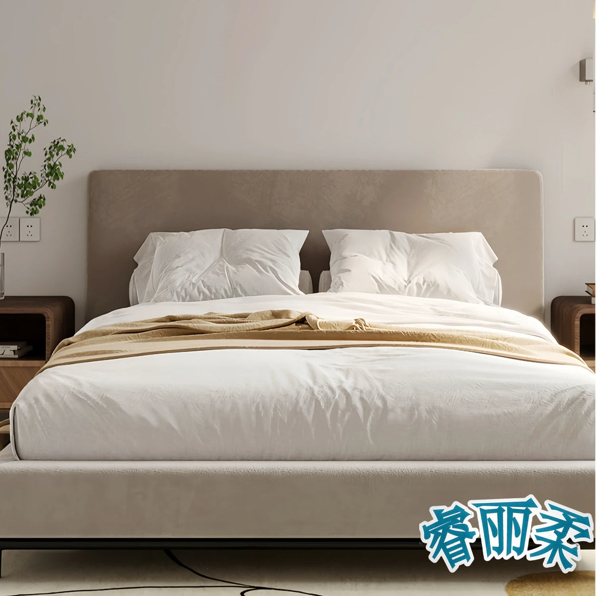 couvre tête lit velours beige moderne adhésif protection chambre maison 200cm