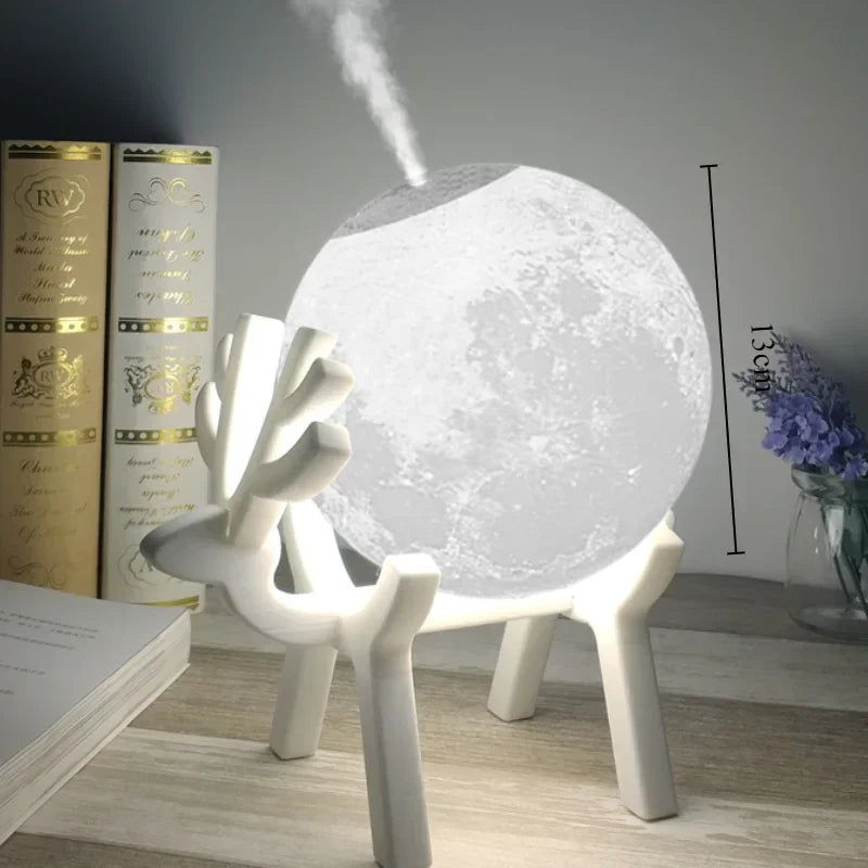 lampe lune moderne décoration chambre bois cratères texturée LED blanc orangé