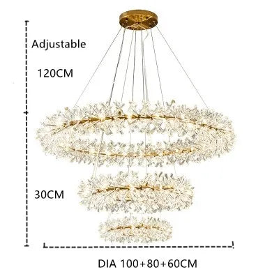 Suspension lumineuse cristal transparent moderne élégante chaînes blanc doré chambre salon