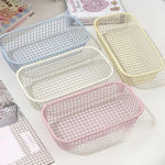 paniers rangement blanc rose bleu jaune maille fine moderne minimaliste sans fixation papier pince