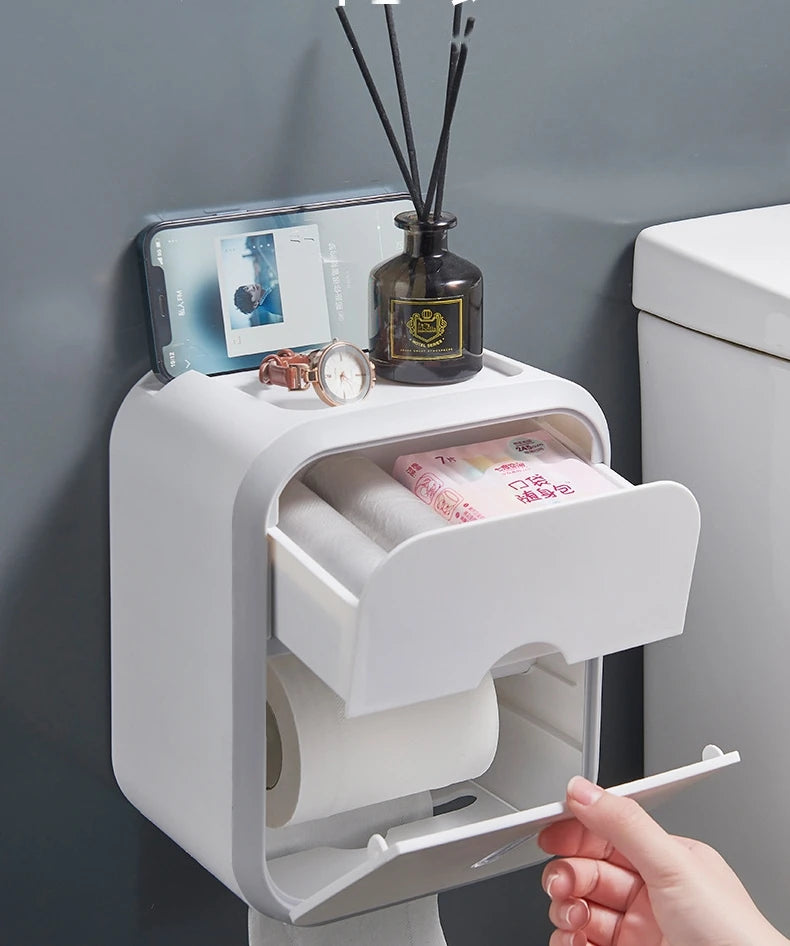 distributeur papier toilette mural adhésif moderne minimaliste blanc beige texture striée