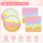 assiettes jetables serviettes gobelets nappe confettis glace vanille fraise anniversaire enfant été festive