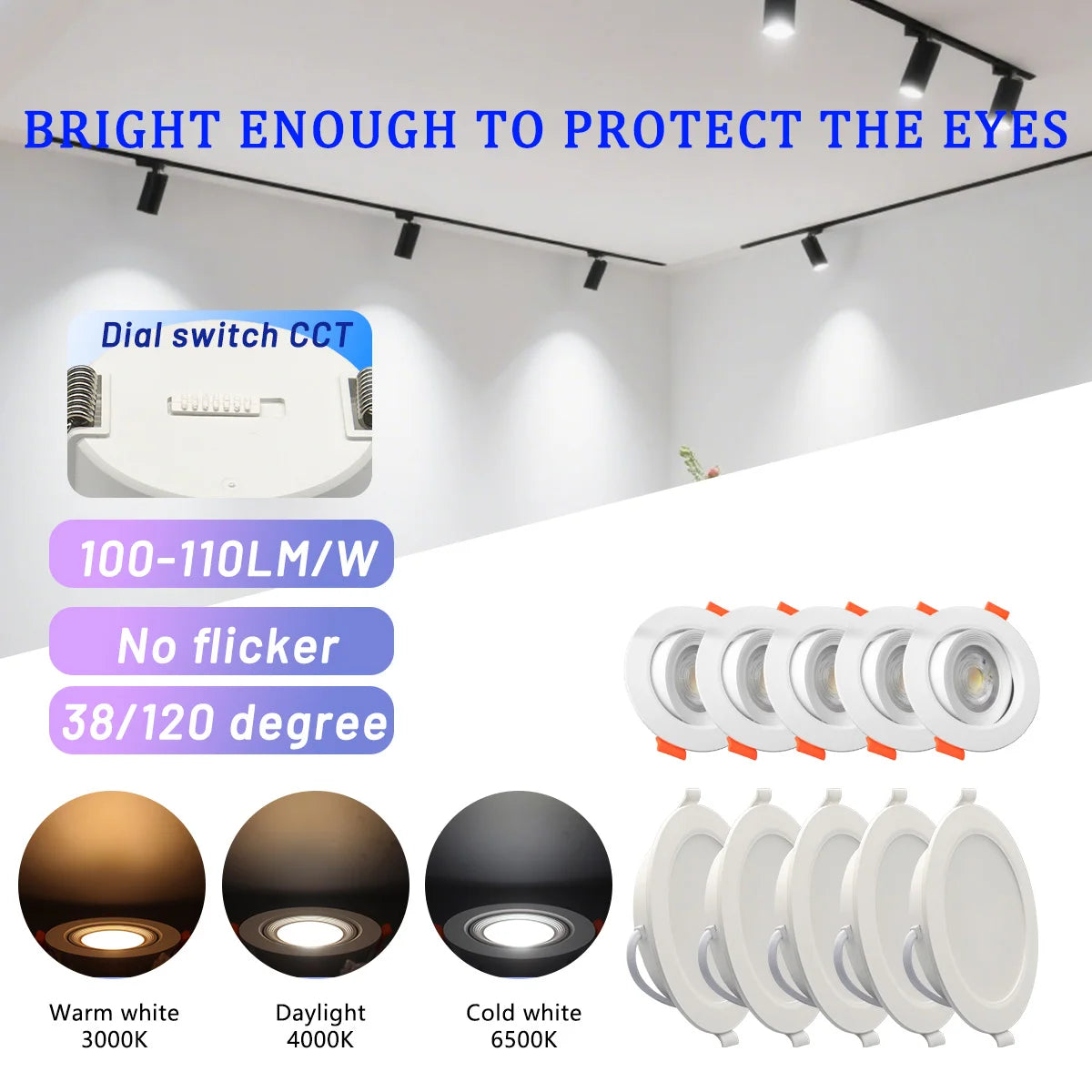 Spot LED Blanc Noir 6W 20W 100 240V 90mm 175mm Adhésif Moderne