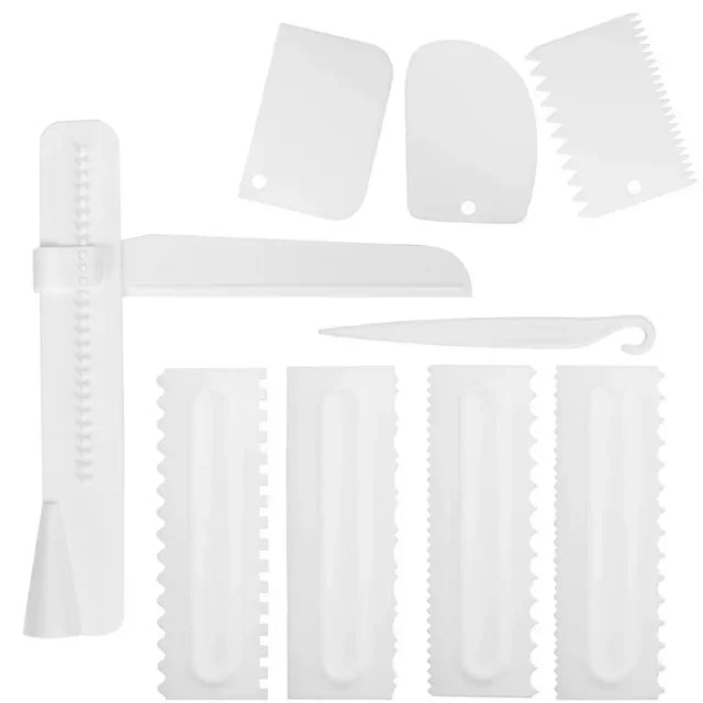couteau gâteau dents scie spatule réglable blanc rose utilitaire pâtisserie cuisine pliable rigide