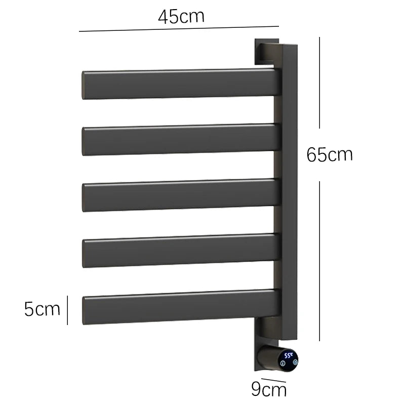 radiateur électrique mural noir fixations murales interrupteur numérique réglage température sèche serviettes moderne