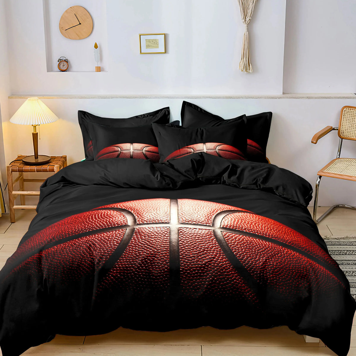 ensemble literie basket ball rouge moderne oreillers taies doreiller brosse texture ballons