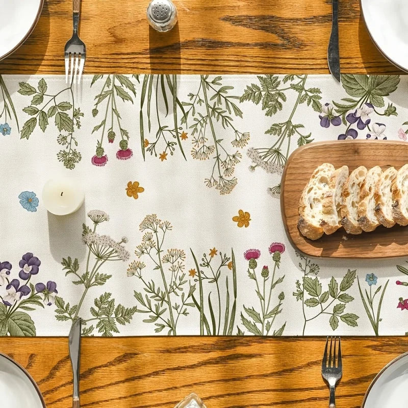 tableau chemin table motif floral sauvage rustique crème multicolore résistant intemporel
