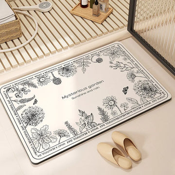tapis bain absorbant antidérapant fleurs vintage blanc noir salle bain séchage rapide luxe
