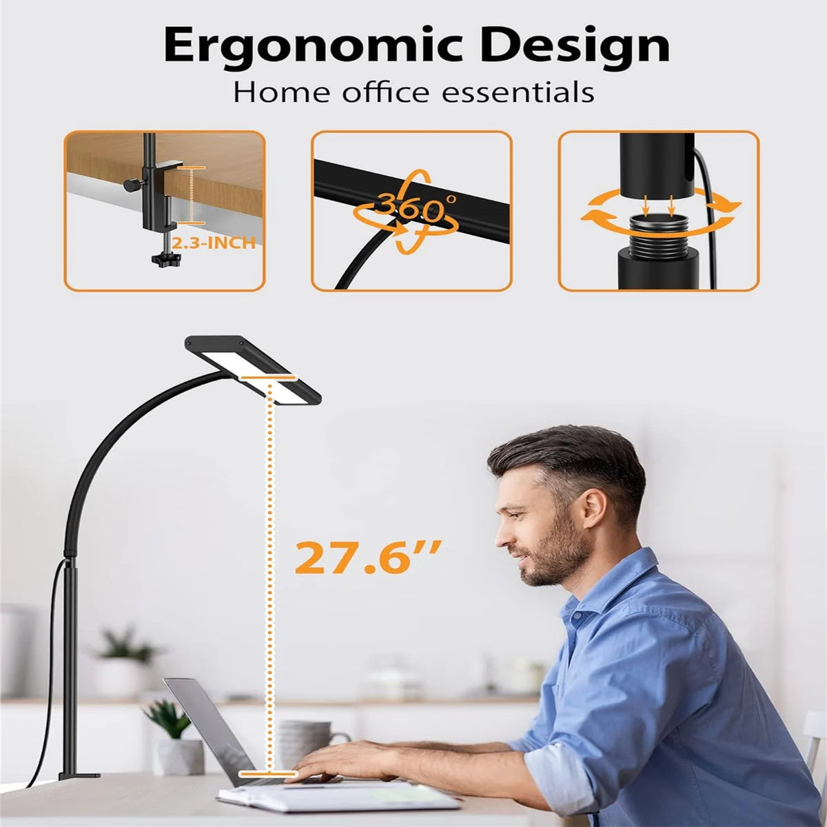 lampe led moderne noir blanc réglable 70cm 160leds 6000k 4500k 3000k