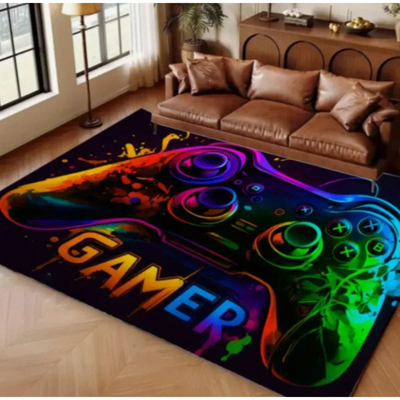 tapis sol gamer motif manette jeu vidéo salon chambre décoratif moderne multicolore anti dérapant