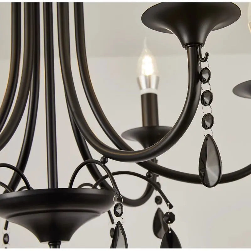 lustre noir cristal métal pendentif ampoules e14 salon chambre classique