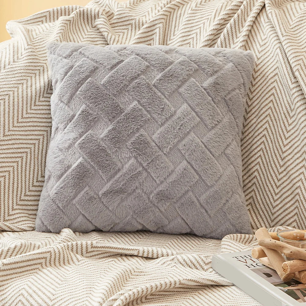 taies d'oreiller modernes douces tissage losanges rose clair gris beige opaques