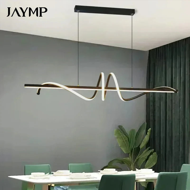 suspension lumineuse moderne ondulé noir blanc fixations chaines