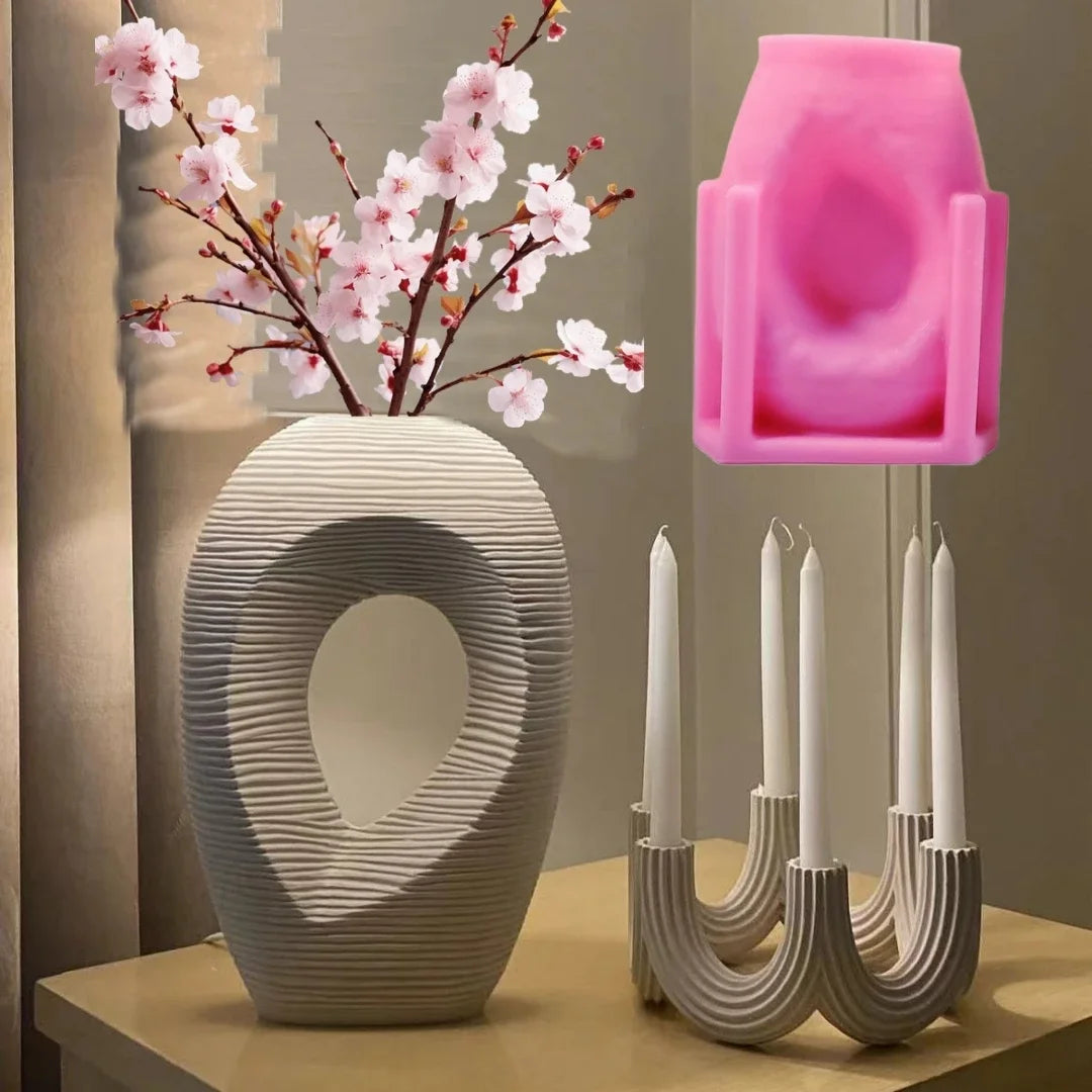 moule silicone vase géométrique rayures horizontales décoration intérieure minimaliste moderne blanc rose bleu