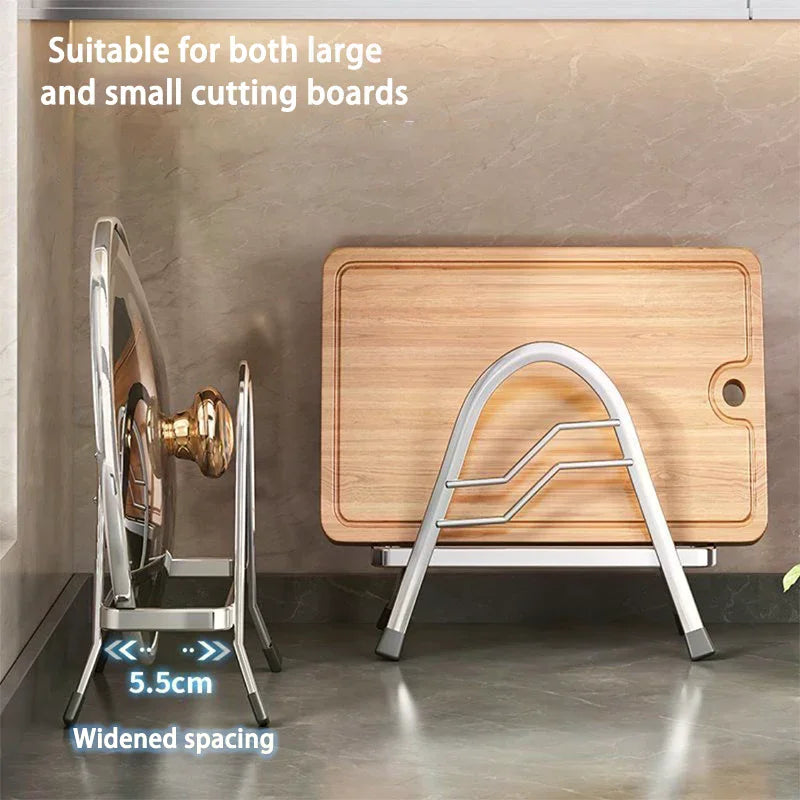 porte plats acier inoxydable réutilisable moderne planche découper argentée bois clair multifonctionalité égouttoir hachoir