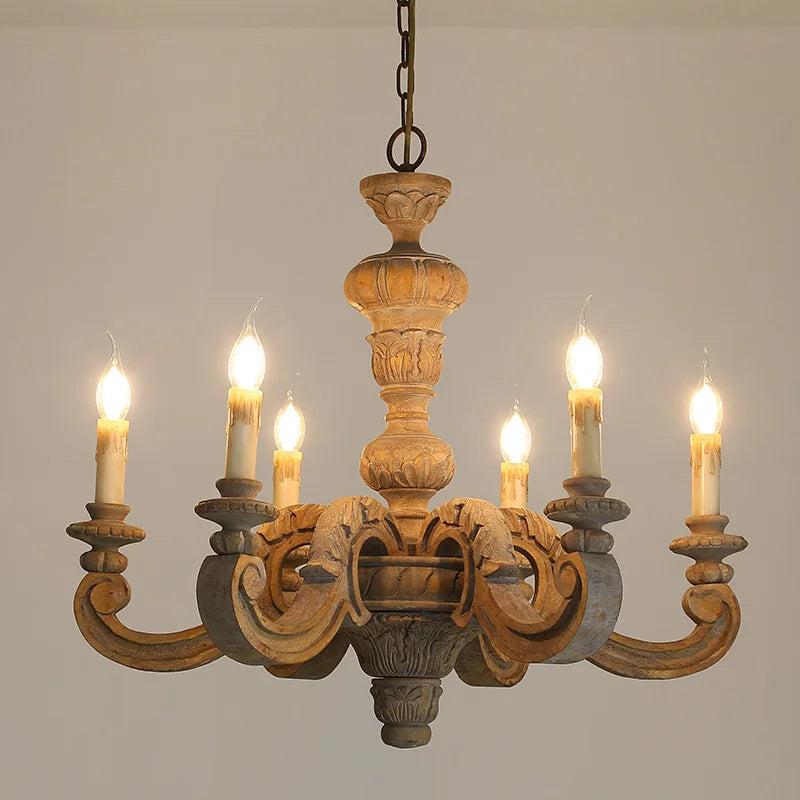lustre bois sculpté classique rustique blanc orné chambre salon vintage élégant interrupteur bouton