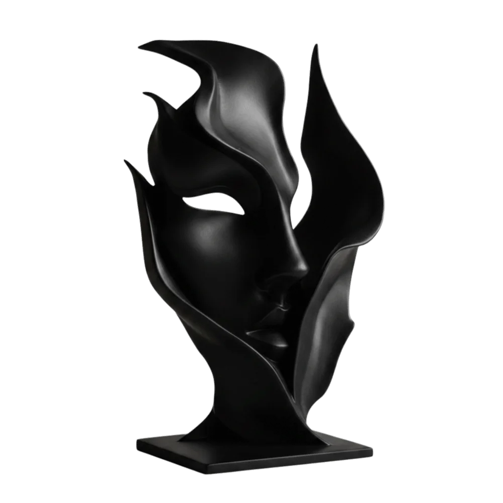 ornements faciaux sculpture visage moderne décoration intérieure noir blanc table abstraction déco chambre