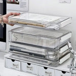 boîtes rangement transparentes empilables poignées blanches modernes documents plastique respectueux environnement