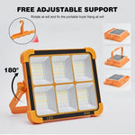 lampe solaire portable orange moderne étanche ip66 poignée articulée panneau solaire usb