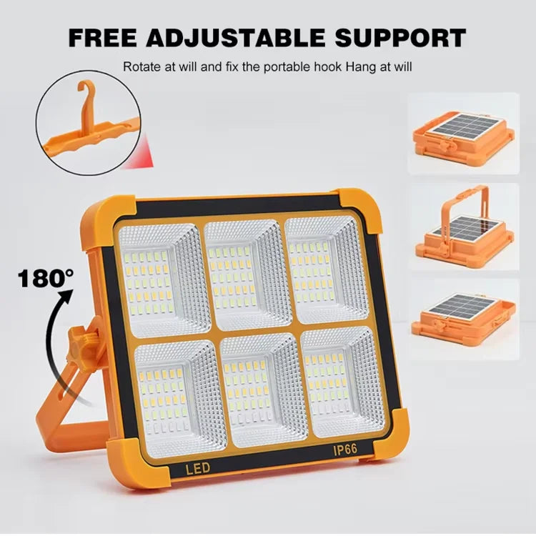 lampe solaire portable orange moderne étanche ip66 poignée articulée panneau solaire usb