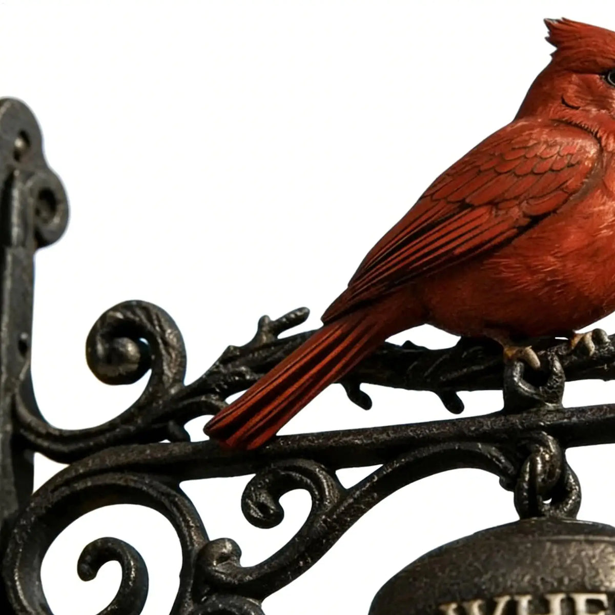 cloche décorative rouge oiseau cardinal cadre métal forge jardin classique rustique coeur suspenduextérieur