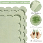 serviettes jetables vert sauge bord dentelé texture points qualité supérieure modernes cocktail fête mariage