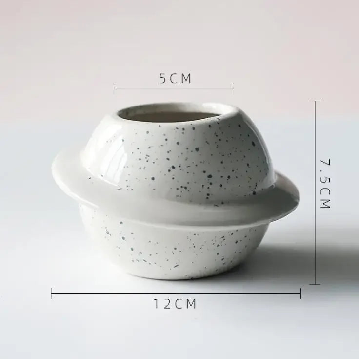 cache pot céramique bleu clair points noirs moderne plante succulente glacé