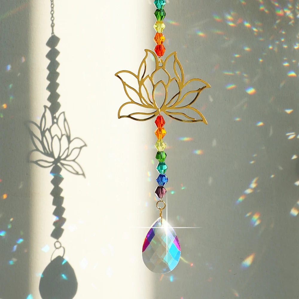 décoration murale suncatcher or multicolore fleur lotus artisanal bohèmeextérieur chambre jardin