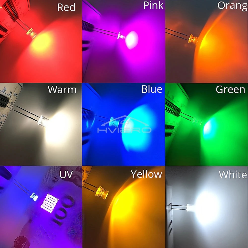 ampoules led diodes bleu rose orange blanc vert jaunes ultra lumineuses 5mm modernes
