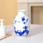 vase céramique motif floral bleu blanc décoration maison fleurs artificielles peonies rose violet
