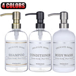 bouteilles shampooing après shampoing gel douche rechargeables transparentes marron noir blanches modernes pompes pression