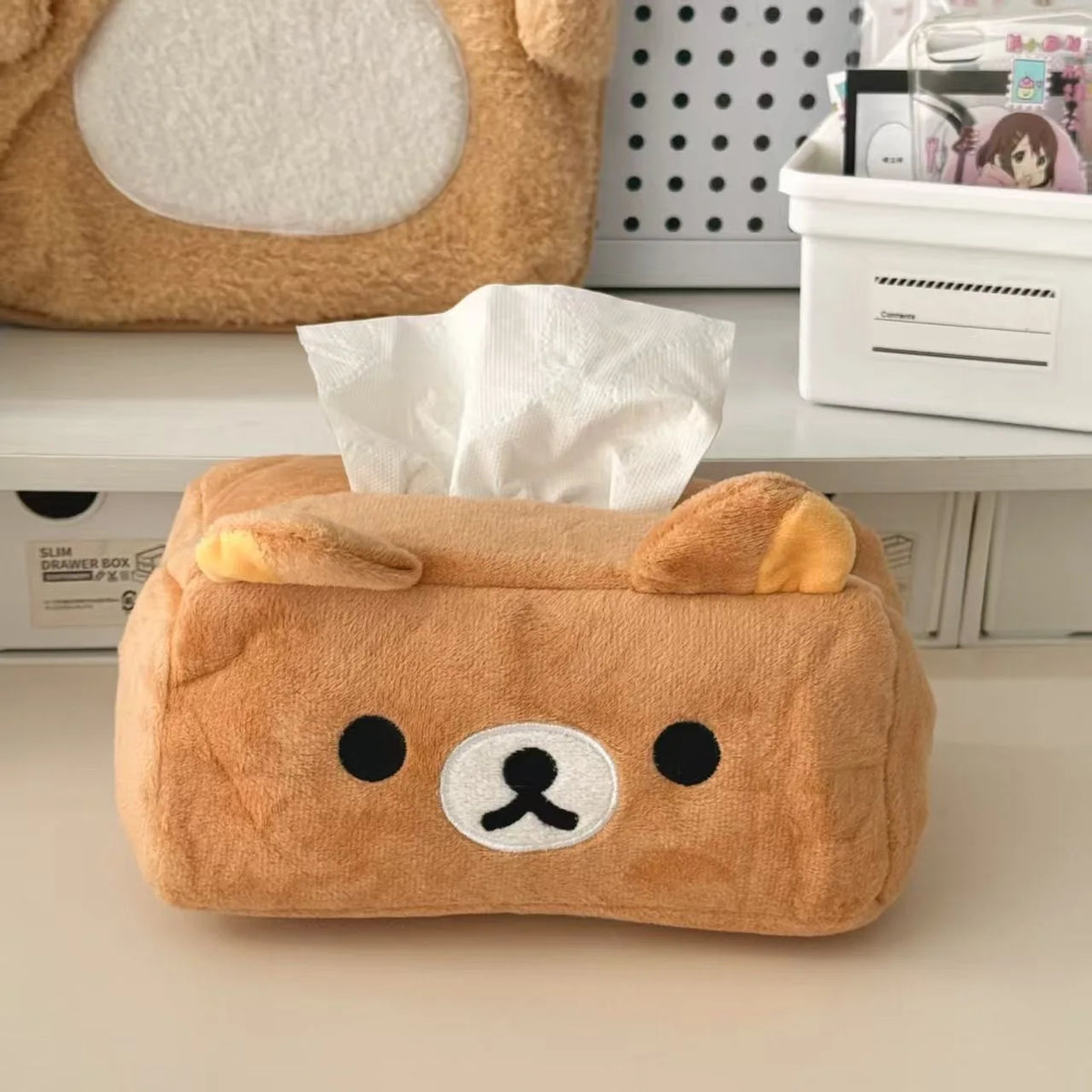 housse boîte mouchoirs peluche bébé ours orange clair mignon cartoon chambre décoration maison adultes