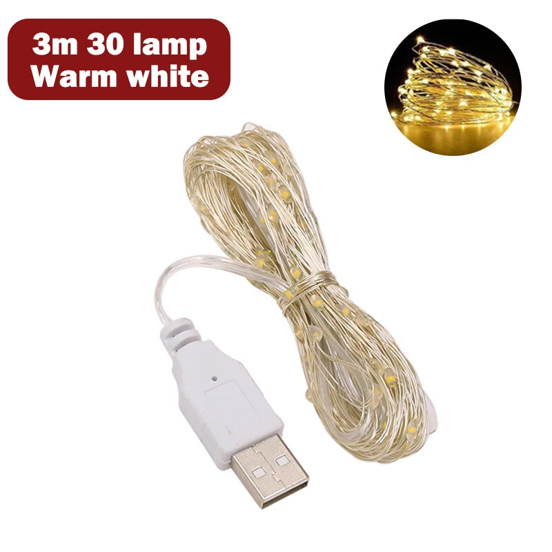 guirlande lumineuse led blanc chaud moderne prise usb adaptateur secteur externe vacances décoration fêtes