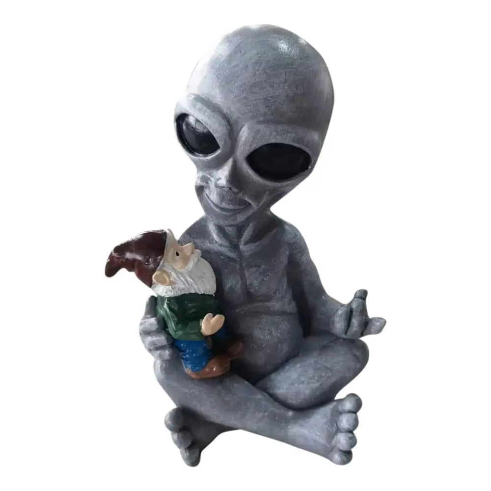 statue fantaisie gnome alien résine gris vert rouge détails sculptés statuaire chambre
