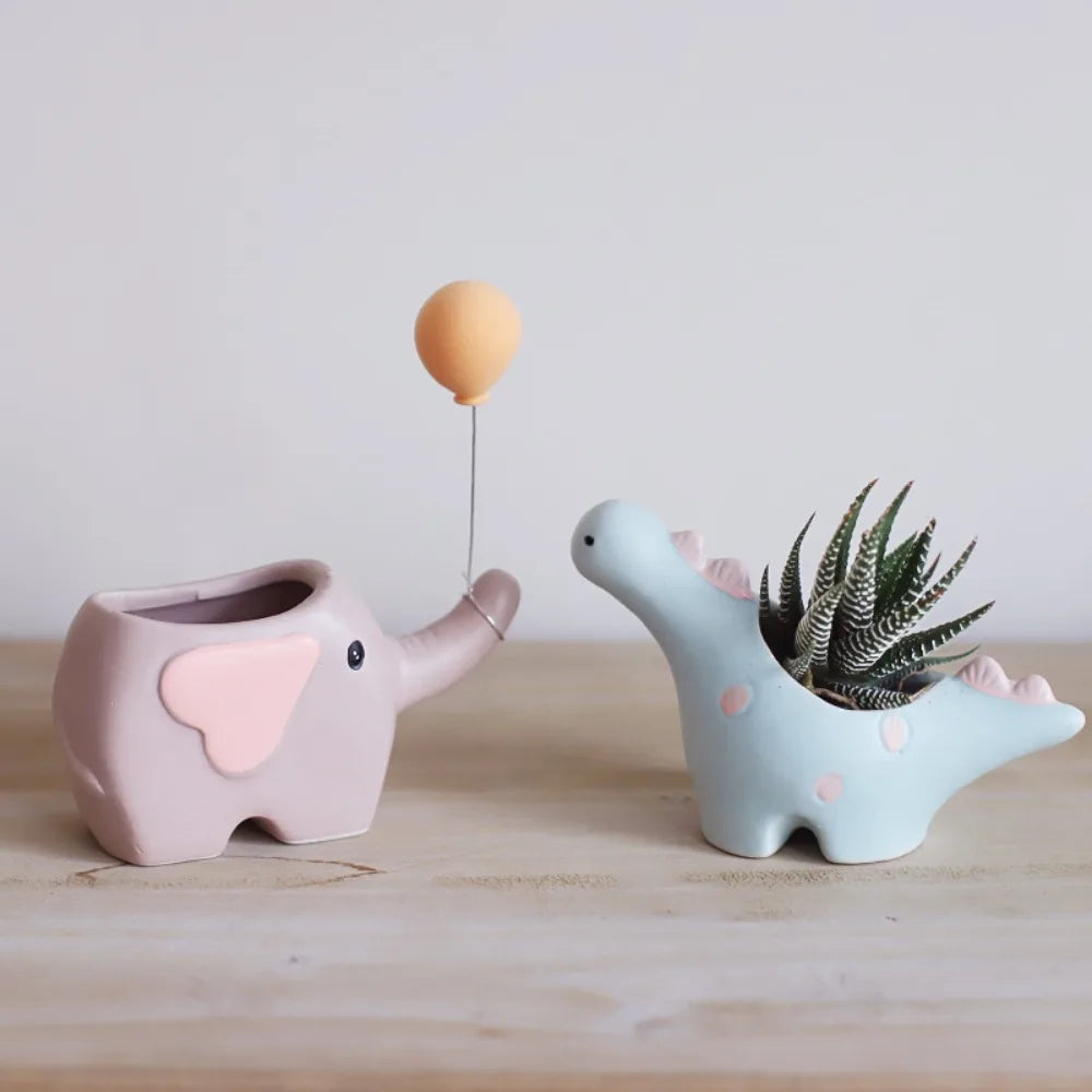 pots fleurs forme éléphant décoration maison dessin animé couleur bleu rose vert orange jaune