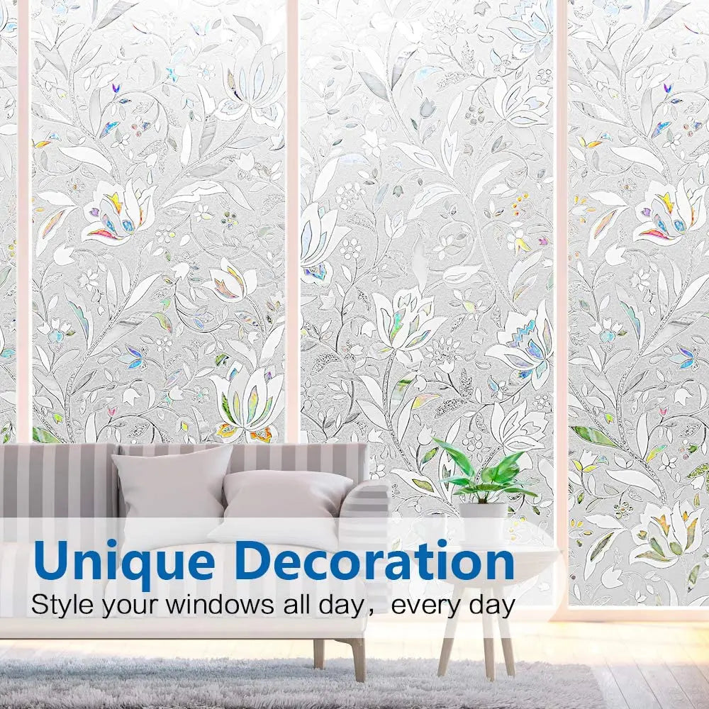 sticker fenêtre floral multicolore moderne adhésif isolation thermique protection uv décoration maison