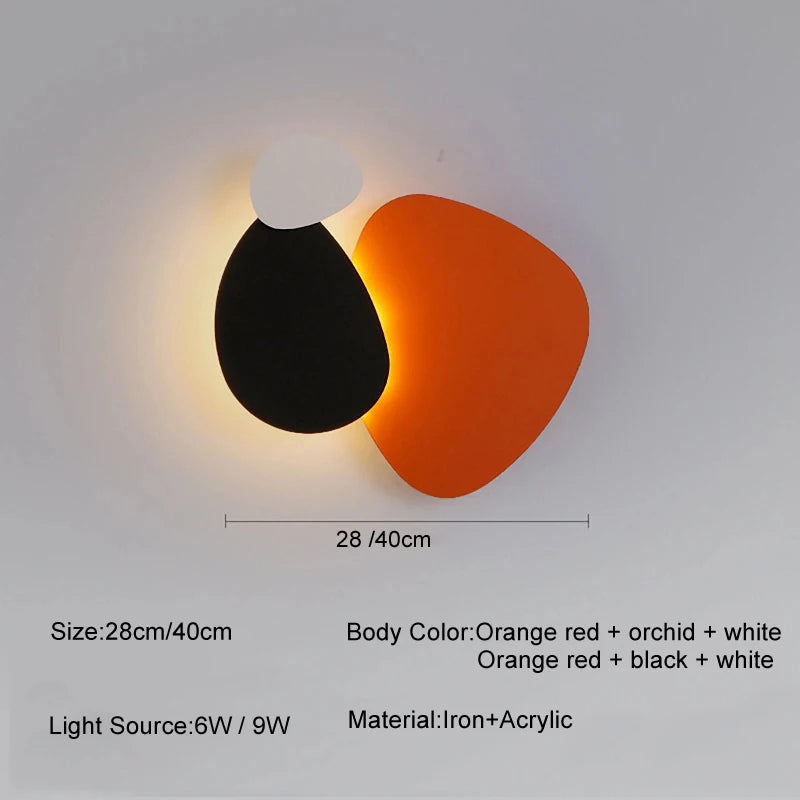 lampe murale moderne abstraite orange noir blanc violet fixée mur minimaliste