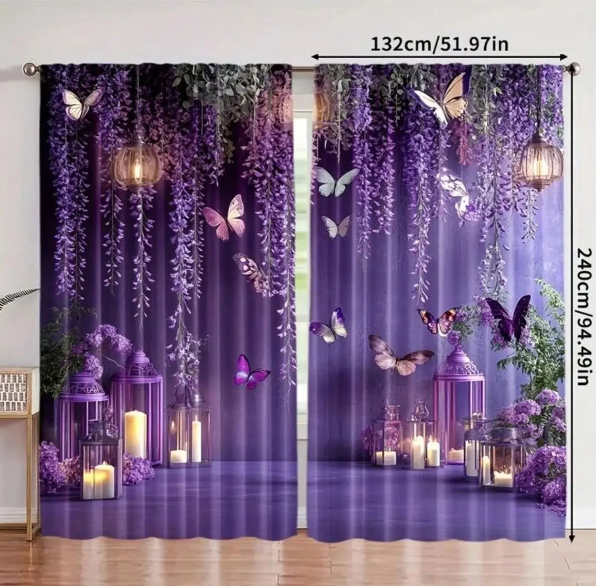 rideaux violet papillon lierre romantique deux panneaux polyester intégré chambre