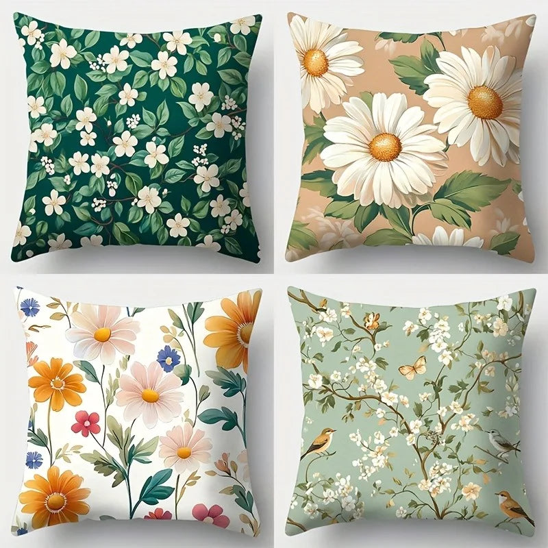 coussins imprimés double face fleurs marguerite vintage polyester taille 35 45 50 60 cm