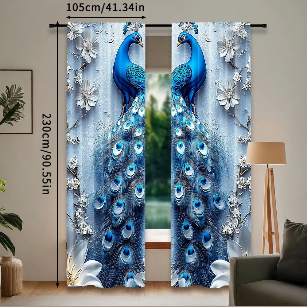 rideaux fenêtre deux pièces paons fleurs exotique floral opacité polyester moderne chambre salon