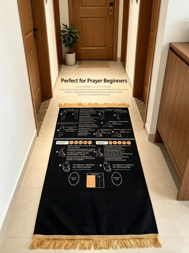 tapis prière musulman géométrique instructions didactique noir moderne étapes symboliques İslam