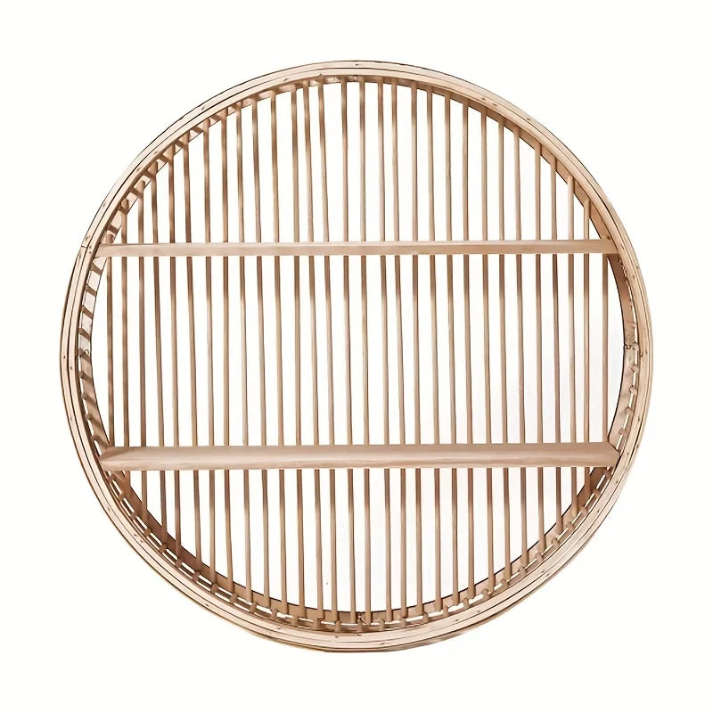 étagère murale circulaire bois naturel bohème ethnique compartiments vases plante grimpante décoration murale vintage
