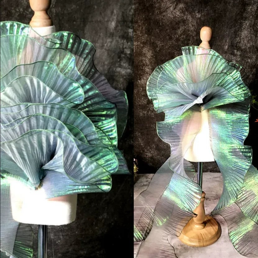 tissu voile semi transparent rose pâle vert iridescent moderne élégant rayures fines dentelle polyester
